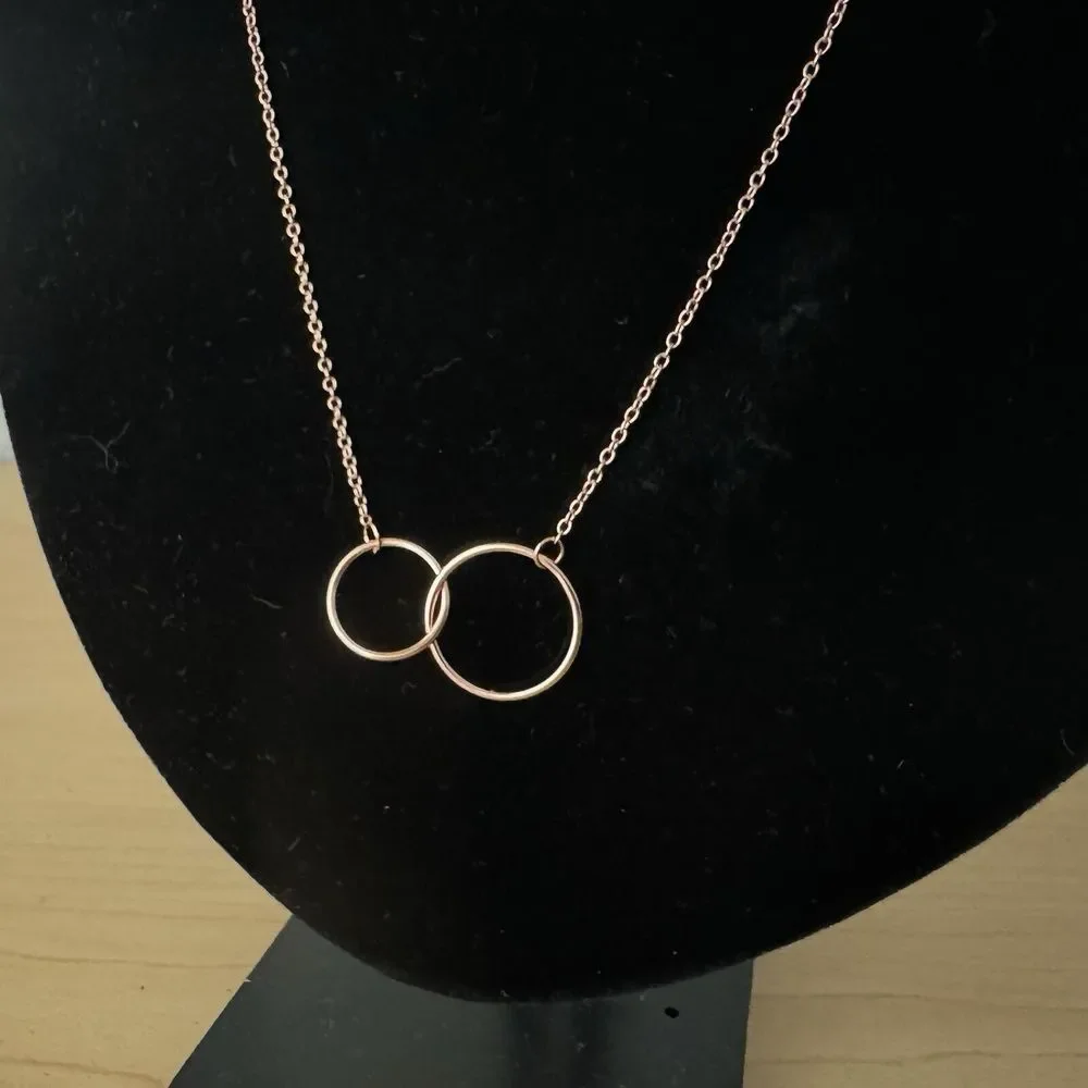 Interlocking Double Circle of Life Necklace 925 Sterling Silver Rose Gold Plated